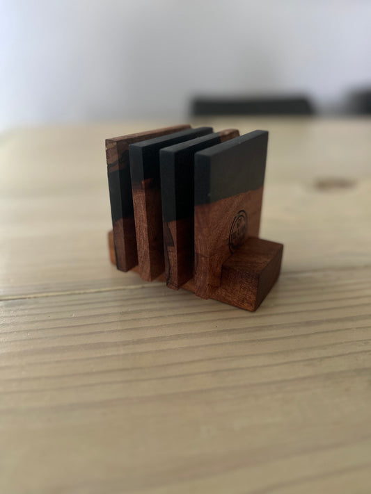 Coaster set with custom stand