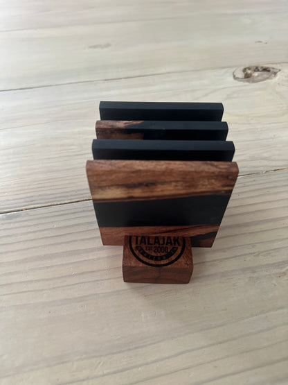 Coaster set with custom stand