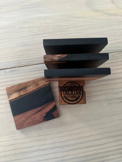 Coaster set with custom stand